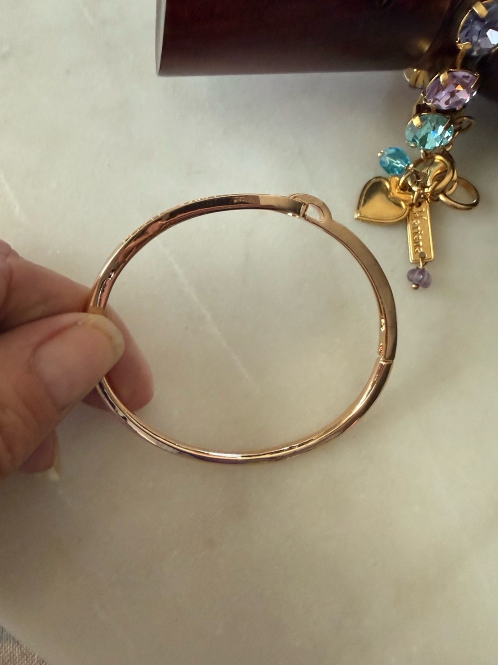 Mariana Large Everyday Crystal Bracelet & Rose Gold Tone Hinged Bangle - Picture 4 of 15